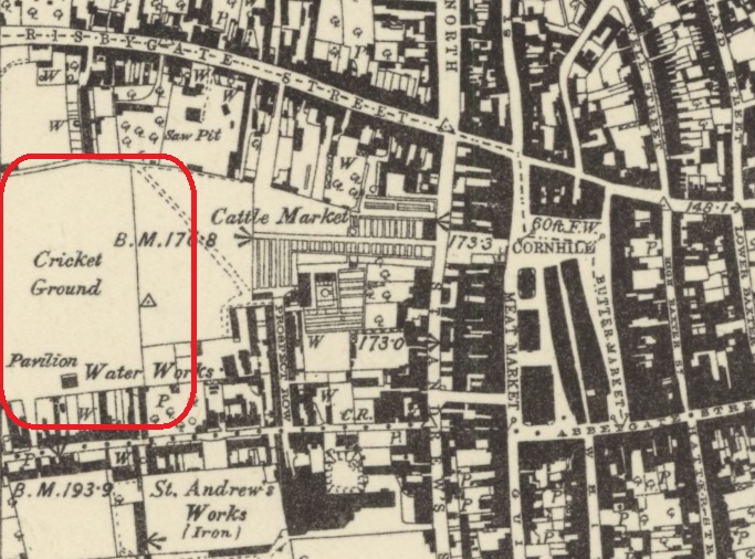 Bury St Edmunds - Cricket field : Map credit National Library of Scotland